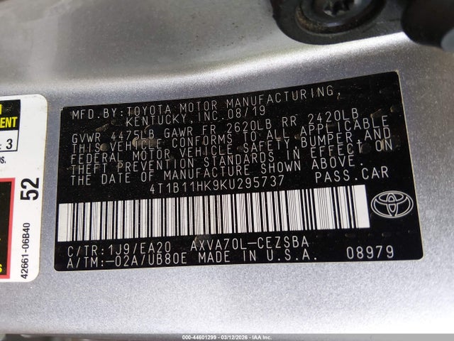 4T1B11HK9KU295737 Toyota CAMRY SE