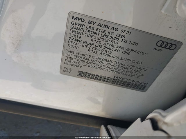 Продажа на аукционе авто 2022 Audi Q3 Premium 45 Tfsi S Line Quattro Tiptronic, vin: WA1DECF37N1013197, номер лота: 44601309