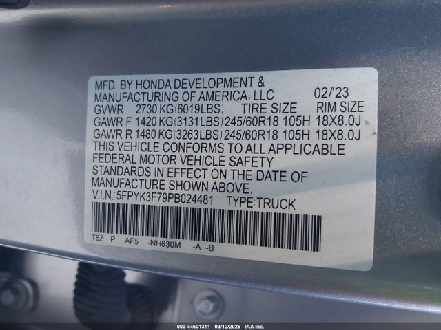 Honda Ridgeline Rtl-e 2023 5FPYK3F79PB024481 Image 9