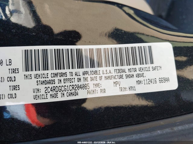 2012 Dodge Grand Caravan Sxt მანქანა იყიდება აუქციონზე, vin: 2C4RDGCG1CR204085, აუქციონის ნომერი: 44601332
