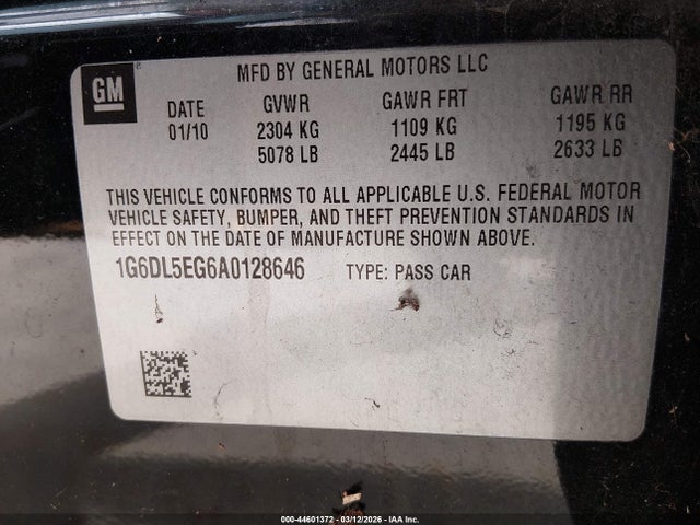 44601372 :رقم المزاد ، 1G6DL5EG6A0128646 vin ، 2010 Cadillac Cts Performance مزاد بيع