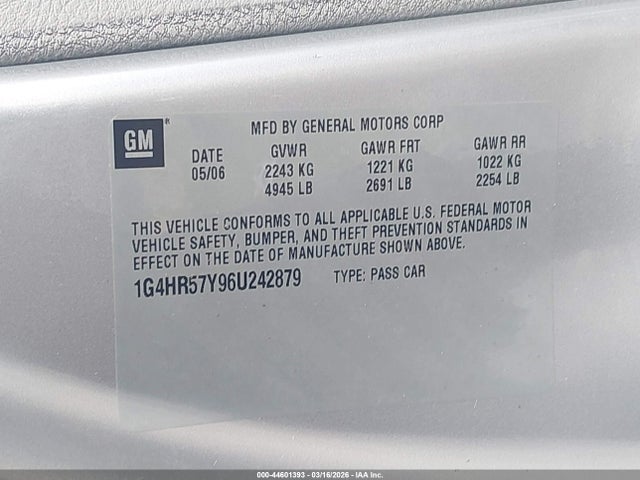 Aukcja sprzedaży 2006 Buick Lucerne Cxl, vin: 1G4HR57Y96U242879, numer aukcji: 44601393