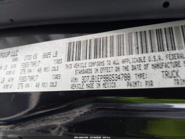 Продаж на аукціоні авто 2011 Ram Ram 1500 Slt, vin: 3D7JB1EP9BG534788, номер лоту: 44601405