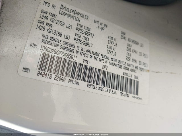 Продажа на аукционе авто 2007 Dodge Nitro Sxt, vin: 1D8GU28K07W685811, номер лота: 44601417