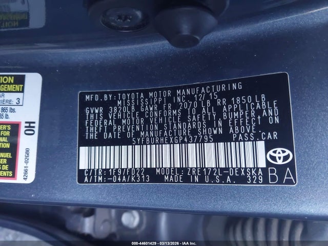 Toyota Corolla S Plus 2016 5YFBURHEXGP437795 Image 9
