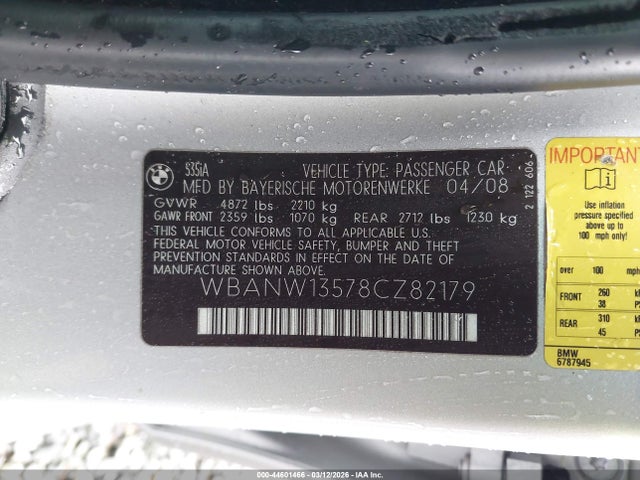 Продаж на аукціоні авто 2008 Bmw 535i, vin: WBANW13578CZ82179, номер лоту: 44601466
