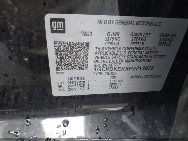 1GCPDKEKXPZ212872 Chevrolet Silverado 1500 4wd Short Bed Lt With 2fl