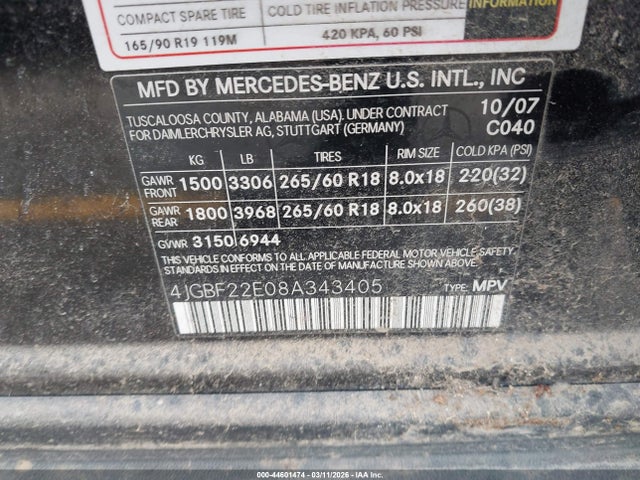 Aukcja sprzedaży 2008 Mercedes-benz Gl 320 Cdi 4matic, vin: 4JGBF22E08A343405, numer aukcji: 44601474