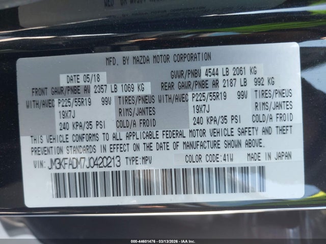Продажа на аукционе авто 2018 Mazda Cx-5 Grand Touring, vin: JM3KFADM7J0420213, номер лота: 44601476