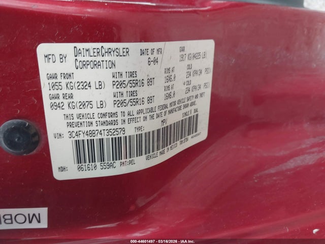 Продаж на аукціоні авто 2004 Chrysler Pt Cruiser, vin: 3C4FY48B74T352579, номер лоту: 44601497