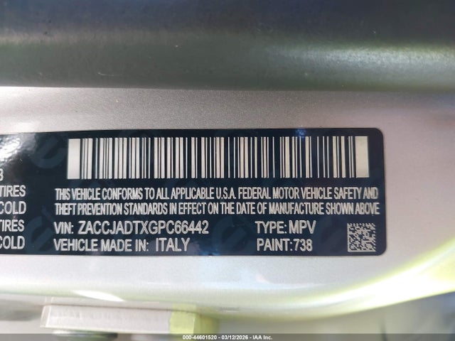 Aukcja sprzedaży 2016 Jeep Renegade Limited, vin: ZACCJADTXGPC66442, numer aukcji: 44601520