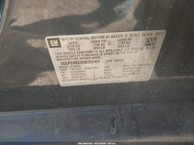 Продажа на аукционе авто 2017 Chevrolet Silverado 1500 1lt, vin: 3GCPCREC3HG332454, номер лота: 44601552