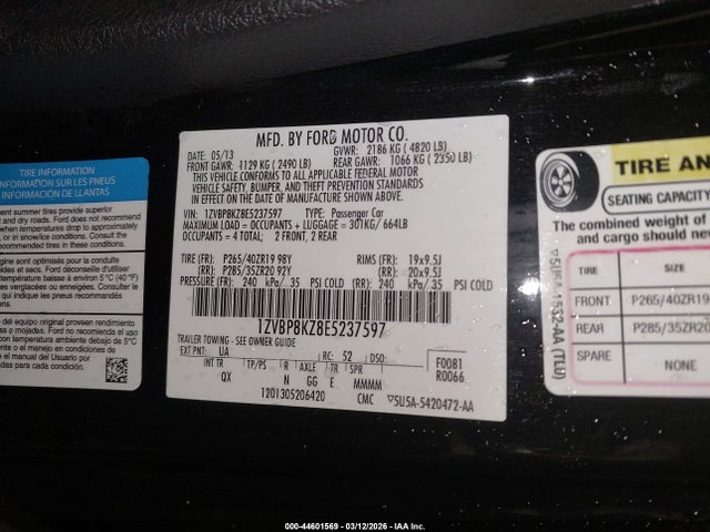 2014 Ford Shelby Gt500 მანქანა იყიდება აუქციონზე, vin: 1ZVBP8KZ8E5237597, აუქციონის ნომერი: 44601569