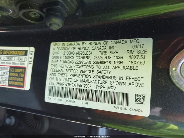 2HKRW1H9XHH512037 Honda Cr-v Touring