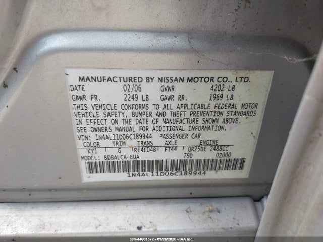 2006 NISSAN ALTIMA 1N4AL11D06C189944 Photo 8