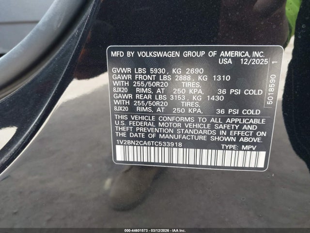 Продажа на аукционе авто 2026 Volkswagen Atlas Sel, vin: 1V2BN2CA6TC533918, номер лота: 44601573