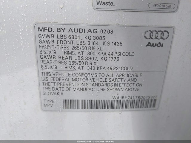 2008 AUDI Q7 WA1BY74L78D049922 Photo 8