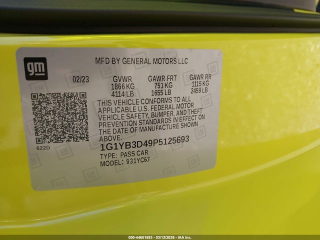 2023 CHEVROLET CORVETTE STINGRAY 1G1YB3D49P5125693 Photo 8