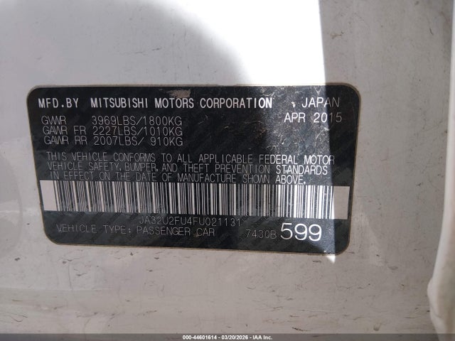 Aukcja sprzedaży 2015 Mitsubishi Lancer Es, vin: JA32U2FU4FU021131, numer aukcji: 44601614