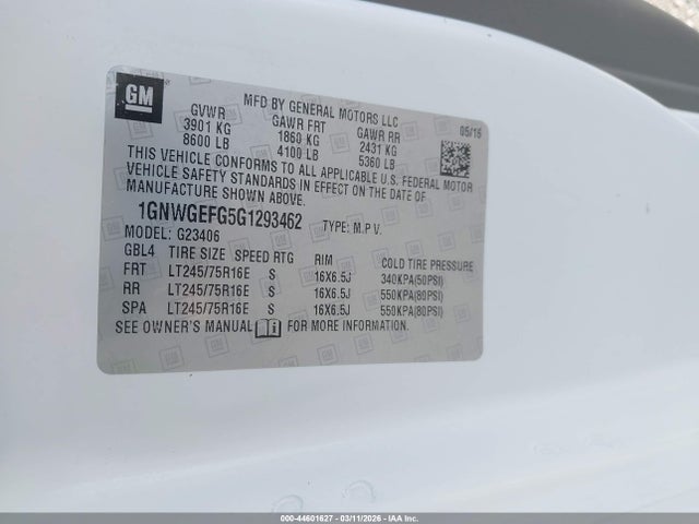 1GNWGEFG5G1293462 Chevrolet Express 2500 Ls