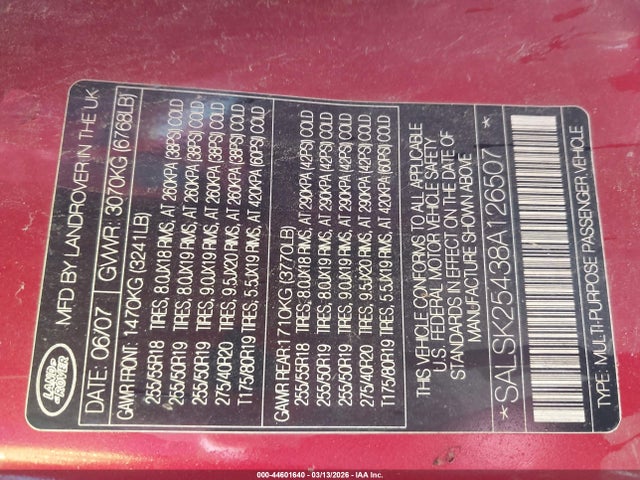 2008 LAND ROVER RANGE ROVER SPORT SALSK25438A126507 Photo 8