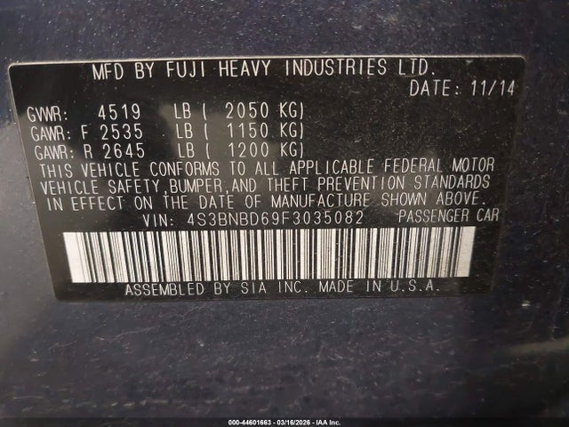 Subaru Legacy 2.5i Premium 2015 4S3BNBD69F3035082 Image 9