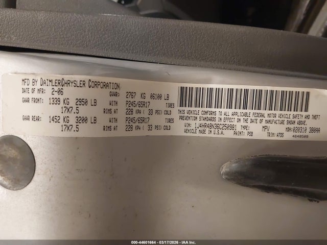 Продажа на аукционе авто 2006 Jeep Grand Cherokee Laredo, vin: 1J4HR48N36C250981, номер лота: 44601664