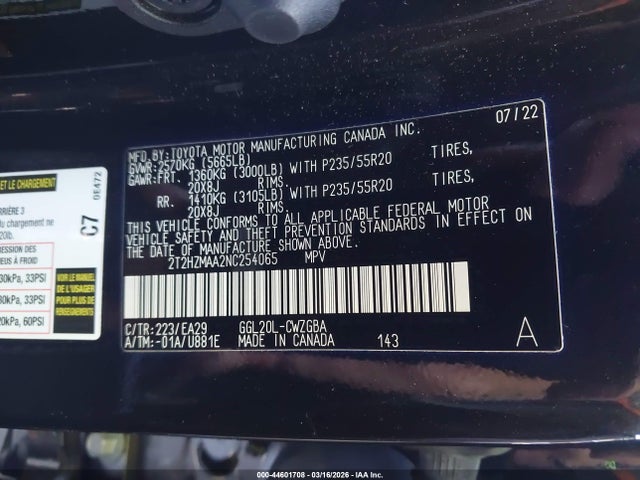 Aukcja sprzedaży 2022 Lexus Rx 350, vin: 2T2HZMAA2NC254065, numer aukcji: 44601708