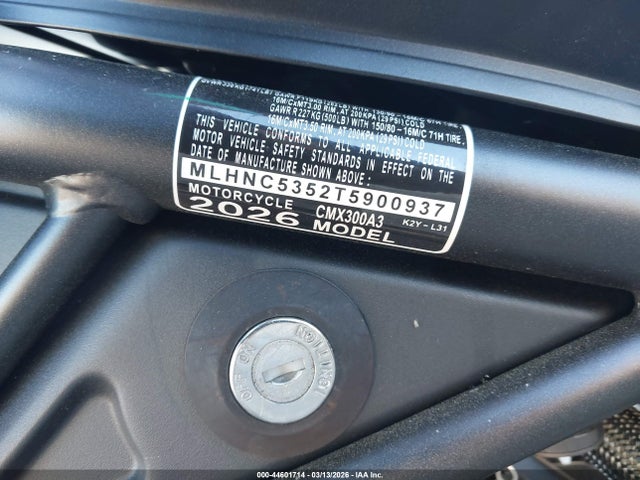 Продажа на аукционе авто 2026 Honda Cmx300 A, vin: MLHNC5352T5900937, номер лота: 44601714
