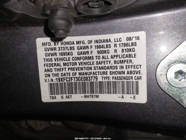 Honda CIVIC EX 2016 19XFC2F73GE083779 Image 9