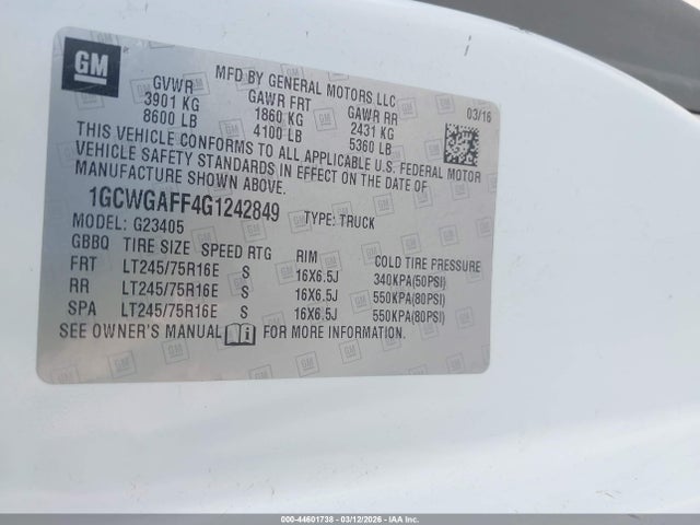 1GCWGAFF4G1242849 Chevrolet Express 2500 Work Van