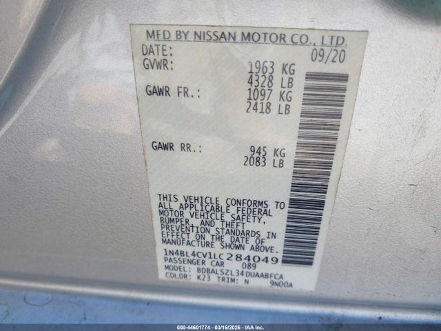 Nissan Altima Sr Fwd 2020 1N4BL4CV1LC284049 Image 9