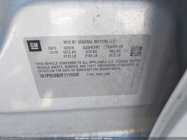 1G1PE5SB2F7115039 Chevrolet Cruze 2lt Auto