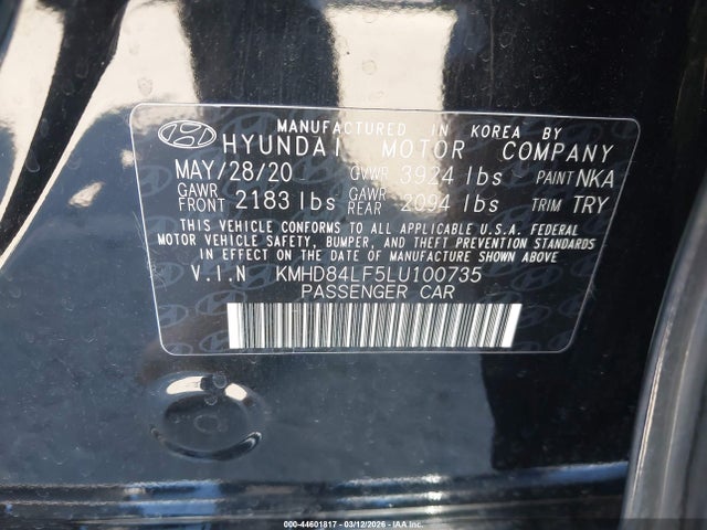 Hyundai ELANTRA SEL 2020 KMHD84LF5LU100735 Image 9