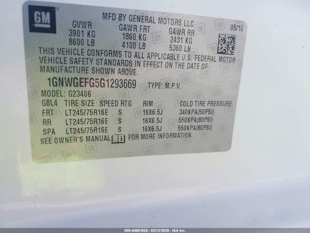 1GNWGEFG5G1293669 Chevrolet Express 2500 Ls