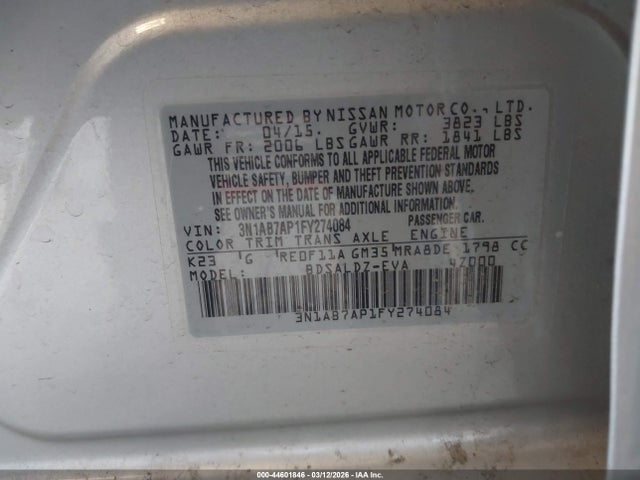 Nissan SENTRA SV 2015 3N1AB7AP1FY274084 Image 9