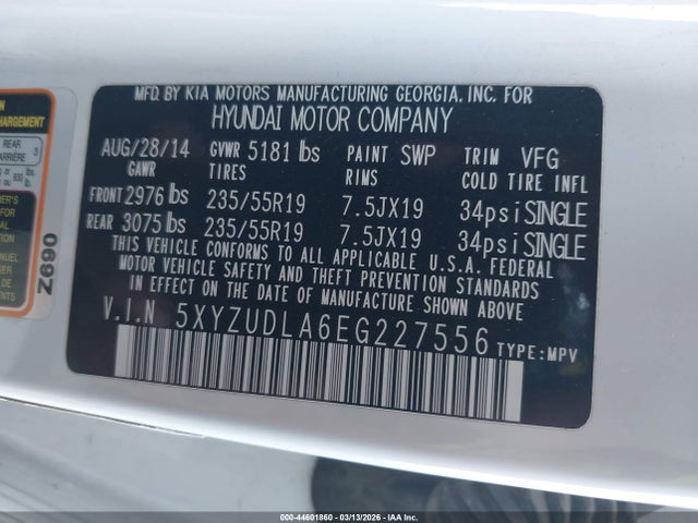 5XYZUDLA6EG227556 Hyundai Santa Fe Sport 2.0l Turbo