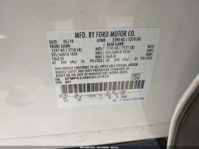 Ford EDGE SEL 2019 2FMPK3J98KBC21835 Image 9
