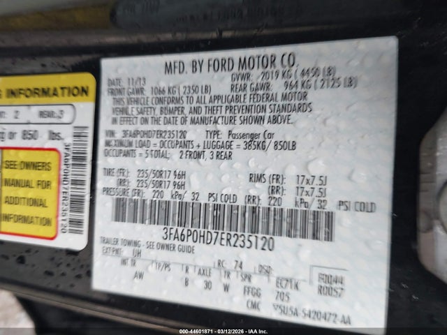 Ford FUSION SE 2014 3FA6P0HD7ER235120 Image 9