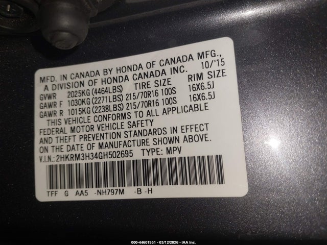 Honda CR-V LX 2016 2HKRM3H34GH502695 Image 9
