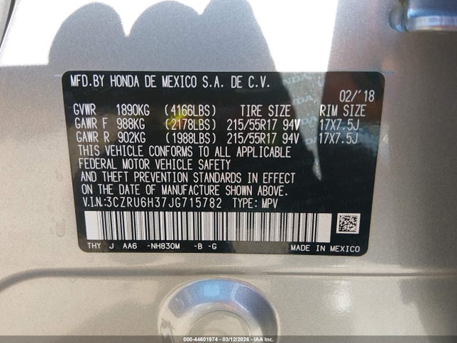 2018 HONDA HR-V 3CZRU6H37JG715782 Photo 8