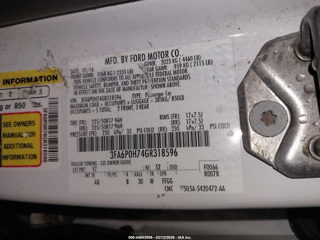 Ford FUSION SE 2016 3FA6P0H74GR318596 Image 9