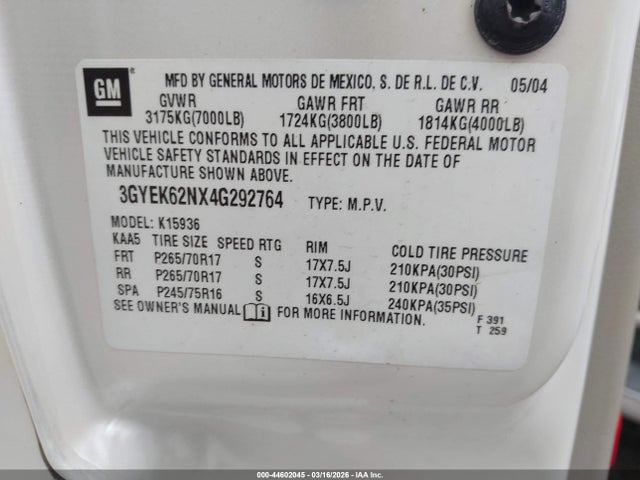 2004 CADILLAC ESCALADE EXT 3GYEK62NX4G292764 Photo 8