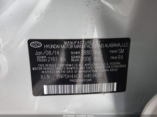 Aukcja sprzedaży 2014 Hyundai Elantra Se, vin: 5NPDH4AE6EH469437, numer aukcji: 44602048