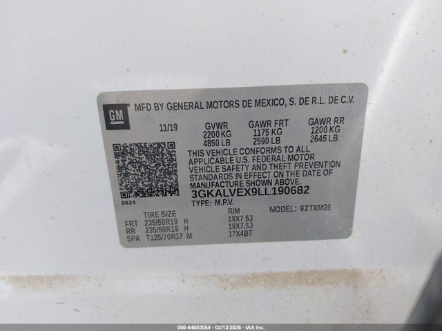 Продаж на аукціоні авто 2020 Gmc Terrain Awd Slt, vin: 3GKALVEX9LL190682, номер лоту: 44602054