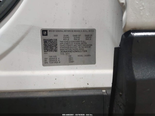 2021 Chevrolet Equinox Awd Premier მანქანა იყიდება აუქციონზე, vin: 3GNAXXEV2MS117324, აუქციონის ნომერი: 44602081