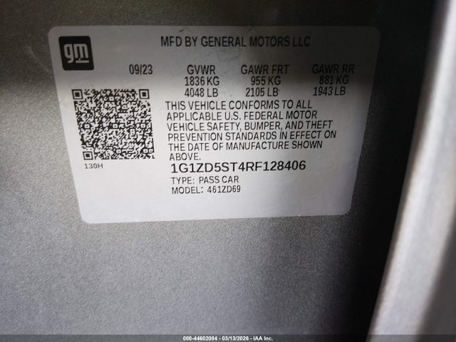 1G1ZD5ST4RF128406 Chevrolet Malibu Fwd 1lt