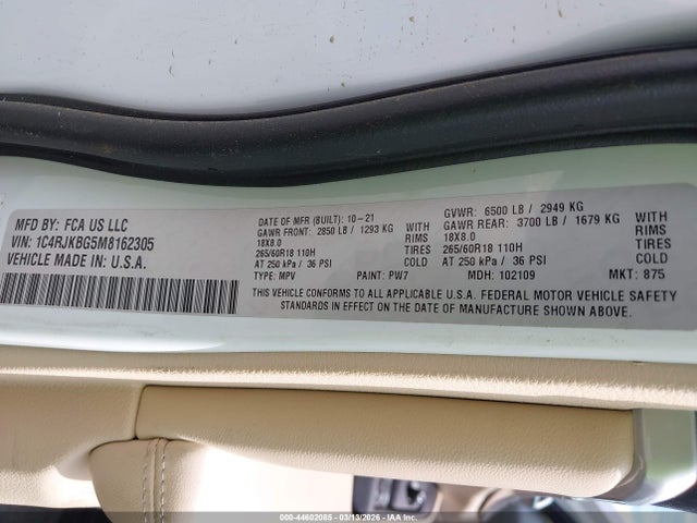 1C4RJKBG5M8162305 Jeep Grand Cherokee L Limited 4x4