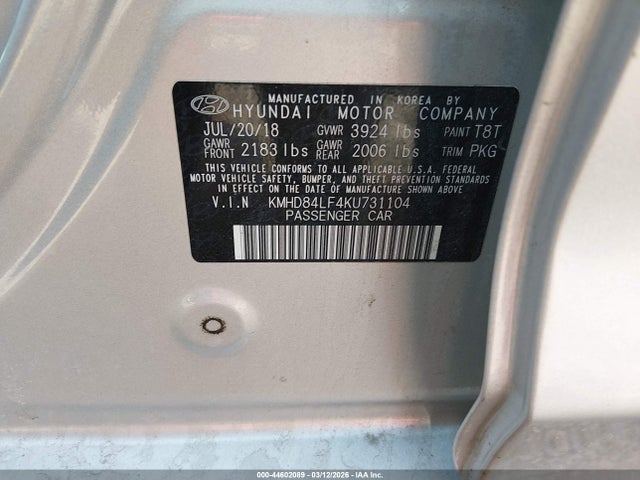 2019 HYUNDAI ELANTRA KMHD84LF4KU731104 Photo 8