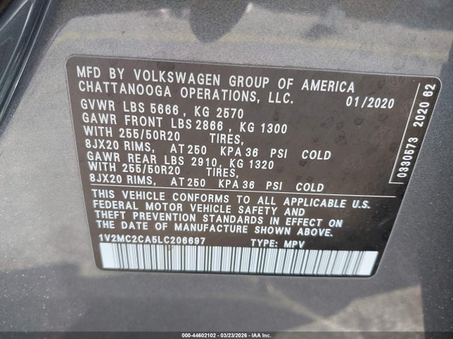 Продаж на аукціоні авто 2020 Volkswagen Atlas Cross Sport 2.0t Sel/2.0t Sel Premium/2.0t Sel Premium R-line/2.0t Sel R-line, vin: 1V2MC2CA5LC206697, номер лоту: 44602102